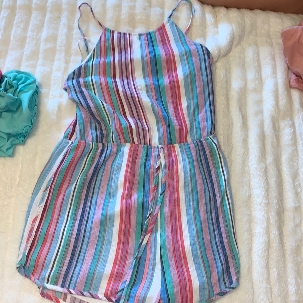she + sky romper size L multi color stripes